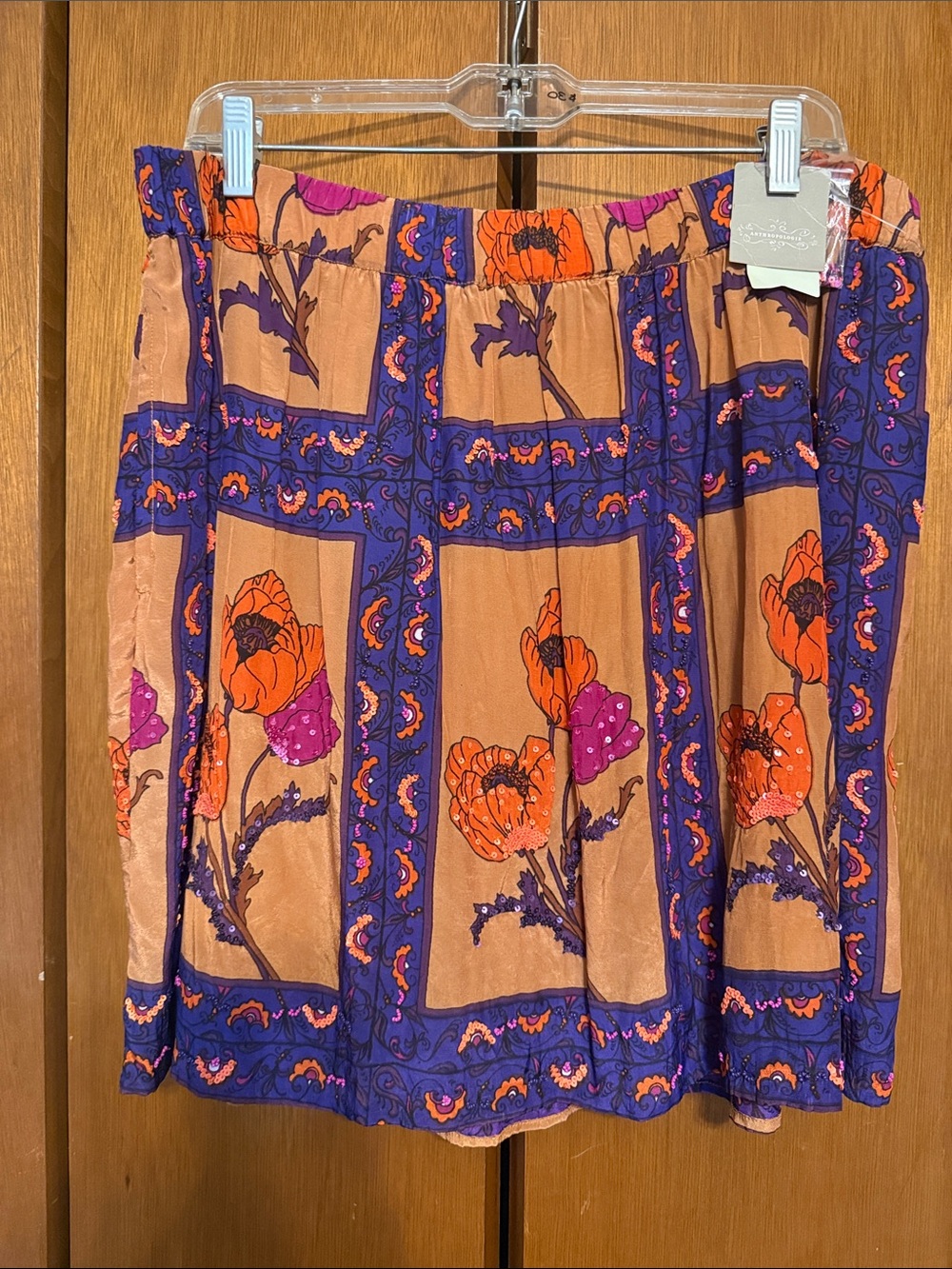 Anthropologie Orange & Purple Floral Patchwork Mini Skirt